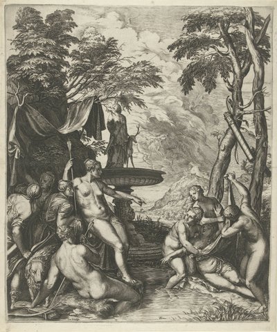 Diana descubre el embarazo de Calisto. de Cornelis Cort