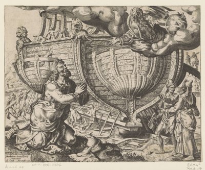 Dios le ordena a Noé que construya el arca La historia de Noé (título de la serie) de Cornelis Cort