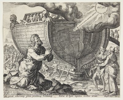 Dios instruyendo a Noé para construir el arca de Cornelis Cort