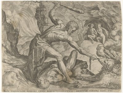 Hércules saca a Cerbero del infierno
Trabajos de Hércules (título de la serie) de Cornelis Cort