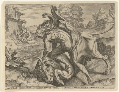Hércules lucha con Achelous Trabajos de Hércules (título de la serie) de Cornelis Cort