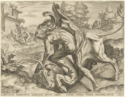 Hércules lucha con Achelous Trabajos de Hércules (título de la serie) de Cornelis Cort