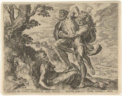 Hércules lucha con Anteo Trabajos de Hércules (título de la serie) de Cornelis Cort
