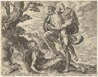 Hércules lucha con Anteo Trabajos de Hércules (título de la serie) de Cornelis Cort