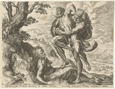 Hércules lucha con Anteo Trabajos de Hércules (título de la serie) de Cornelis Cort