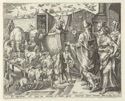 Noé subió al arca con su familia y los animales Historia de Noé (título de la serie) de Cornelis Cort