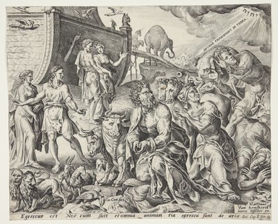 Noé agradeciendo a Dios por la liberación del arca de Cornelis Cort