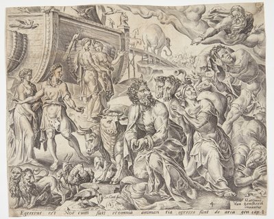 Noé agradeciendo a Dios por la liberación del arca de Cornelis Cort