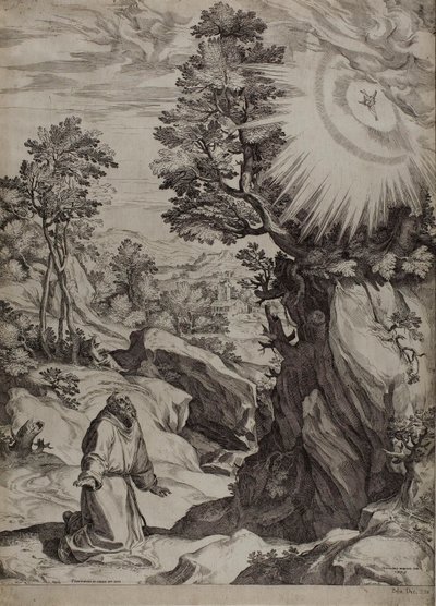 San Francisco penitente en un gran paisaje de Cornelis Cort
