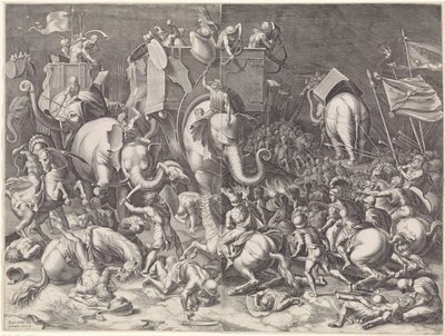 Batalla de Zama entre Escipión y Aníbal, de noche de Cornelis Cort