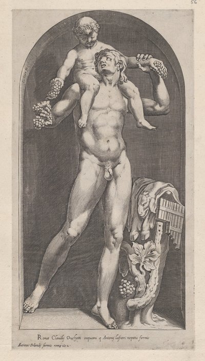 Speculum Romanae Magnificentiae: Baco sobre los hombros de un sátiro de Cornelis Cort