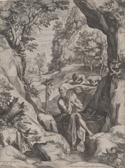 San Jerónimo penitente en el desierto, 1573 de Cornelis Cort