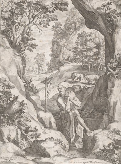 San Jerónimo penitente en el desierto, 1573 de Cornelis Cort
