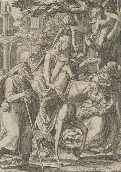 La Huida a Egipto, 1571 de Cornelis Cort