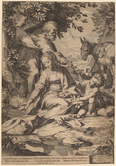 El Descanso en el Regreso de Egipto de Cornelis Cort after Federico Barocci