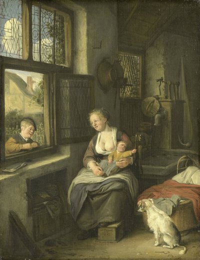 Una madre con sus hijos de Cornelis Dusart