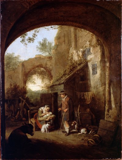 Figuras en el Patio de un Edificio Antiguo de Cornelis Dusart