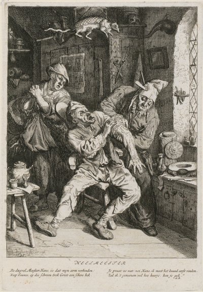 Curandero, lámina 2 de una serie de tres escenas de género de Cornelis Dusart