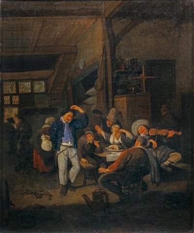 Interieur de cabaret: le danseur au pichet - Interior de una taberna: el bailarín con cántaro ... de Cornelis Dusart