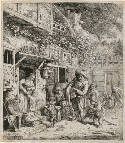 Tañedor de lira con su perro bailarín de Cornelis Dusart