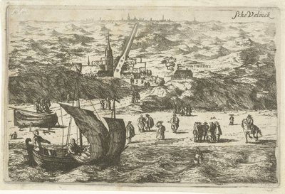 Vista de Scheveningen desde el mar Schevelinck (título sobre objeto) de Cornelis Elandts