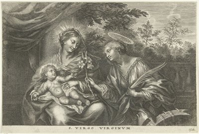María con el Niño y Santa Catalina de Alejandría S. Virgo Virginvm (título sobre objeto) de Cornelis Galle (I)