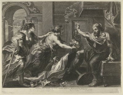 Prokne le muestra a Tereo la cabeza de su hijo Itis de Cornelis Galle (I)