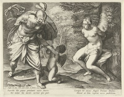 Venus atada a un árbol y Amor castigado por Minerva de Cornelis Galle (I)