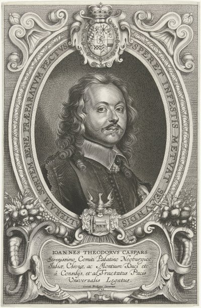 Portret de Johann Theodor Caspars Los más famosos embajadores del nombre cristiano para pacificar el mundo, el Monasterio y Osnabruga (...) (título de la serie) de Cornelis Galle (II)