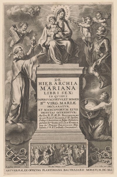 María entronizada con el Niño Portada para: B. de los Rios, De hierarchia Mariana libri sex, Amberes: 1641 de Cornelis Galle (II)