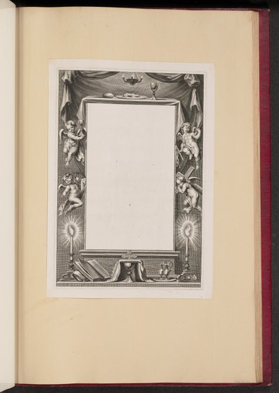 Ilustración de borde con putti sosteniendo los atributos de la Pasión de Cornelis Galle I