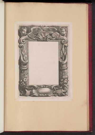 Ilustración de borde con dos putti y frutas de Cornelis Galle I