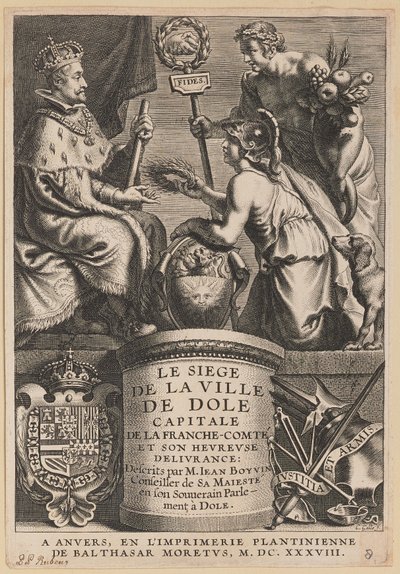 Página de título para Jean Boyvin, El sitio de la ciudad de Dole de Cornelis Galle I after Erasmus Quellinus II after Sir Peter Paul Rubens