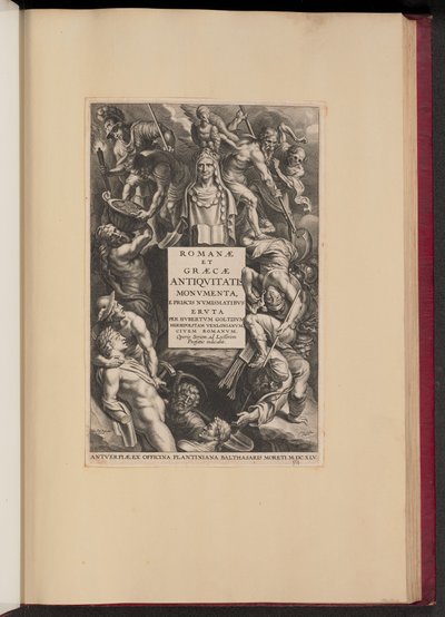 Página de Título para Hubert Goltzius, Romanae et Graecae Antiquitatis Monumenta (Opera Omnia, I) de Cornelis Galle I after Sir Peter Paul Rubens