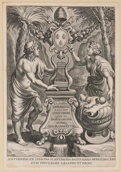 Página de título para "Lyricorum Libri IV" de M.C. Sarbievski de Cornelis Galle I after Sir Peter Paul Rubens