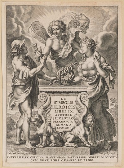 Página de título para Silvester Pietrasanta, De Symbolis Heroicis de Cornelis Galle I after Sir Peter Paul Rubens