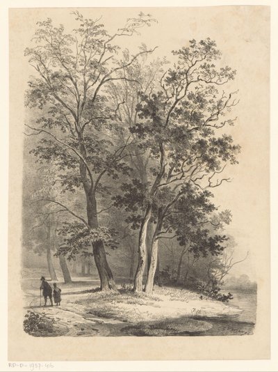Dos figuras caminando en un bosque de Cornelis Gerrit Verburgh