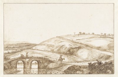 Paisaje de colinas con puente de piedra de Hendrick Cornelisz. Vroom