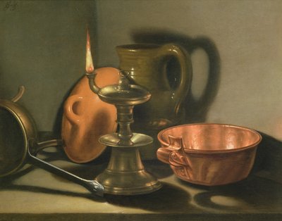 Una naturaleza muerta con una lámpara de aceite de Cornelis Jacobsz