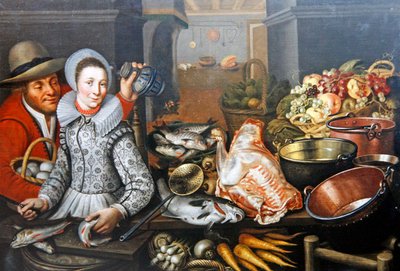 Bodegón de cocina con dos figuras de Cornelis Jacobsz Delff