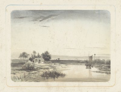 Paisaje fluvial con casa y velero
Seis paisajes (título de la serie) de Cornelis Jan Bolt