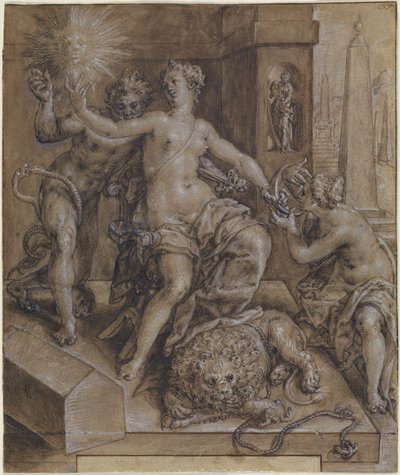 Diseño de la sección central de El espejo de la virtud de Cornelis Ketel