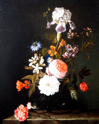 Una Naturaleza Muerta de Flores en un Jarrón sobre una Repisa de Cornelis Kick