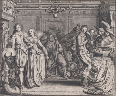 Interior con parejas bailando y músicos, ca. 1620 de Cornelis Koning