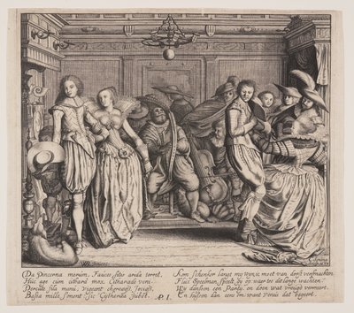 Interior con músicos y parejas de baile de Cornelis Koning