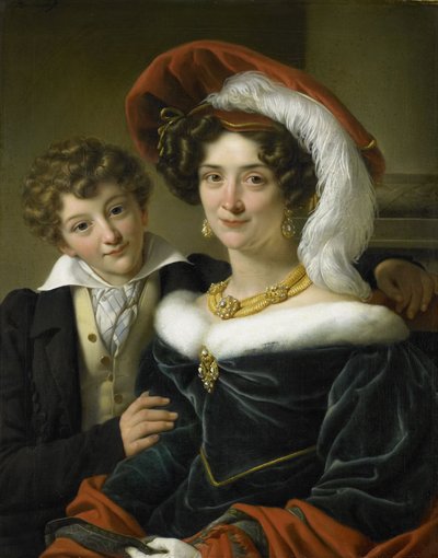 Rudolphina Wilhelmina Elizabeth de Sturler, segunda esposa del Conde Johannes van den Bosch, con su hijo Richard Leeuwenhart de Cornelis Kruseman
