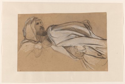 Estudios para el Sermón de Juan el Bautista en el desierto: estudio de la cabeza masculina y del drapeado de una figura sentada de Cornelis Kruseman