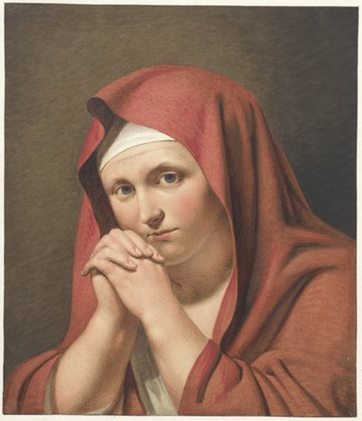 Mujer de rojo, con las manos cruzadas de Cornelis Kruseman