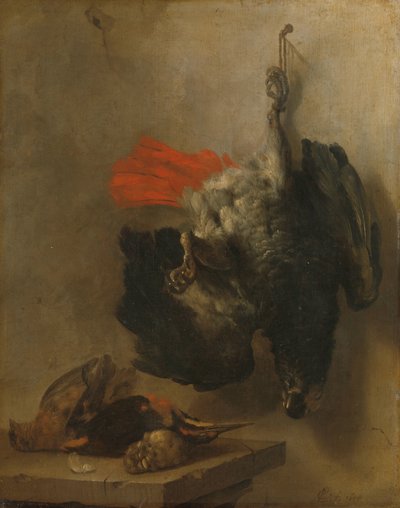 Bodegón con loro y snipes de Cornelis Lelienbergh
