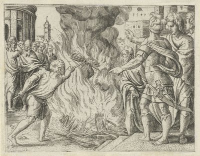 Los filisteos queman a la esposa y al suegro de Sansón Historia de Sansón (título de la serie) de Cornelis Massijs